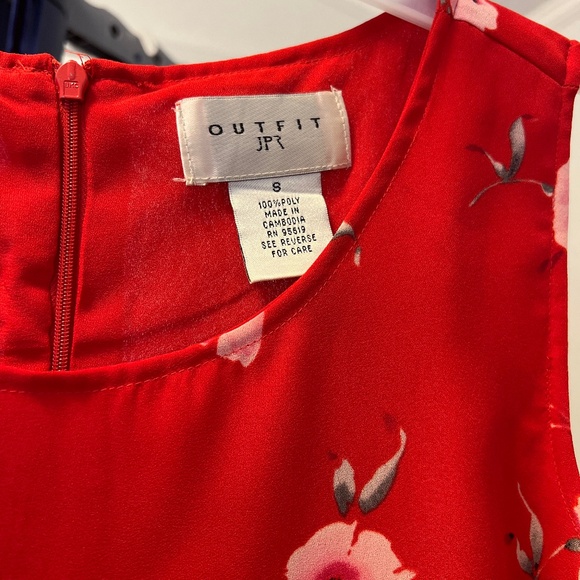 Outfit J P R Red with Flower Print 100% Polyester Sleeveless Shift Dress Size S - Picture 3 of 7